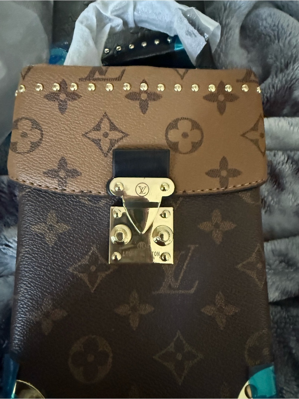 Monogram Two-Tone Brown Messenger Bag with Gold Hardware